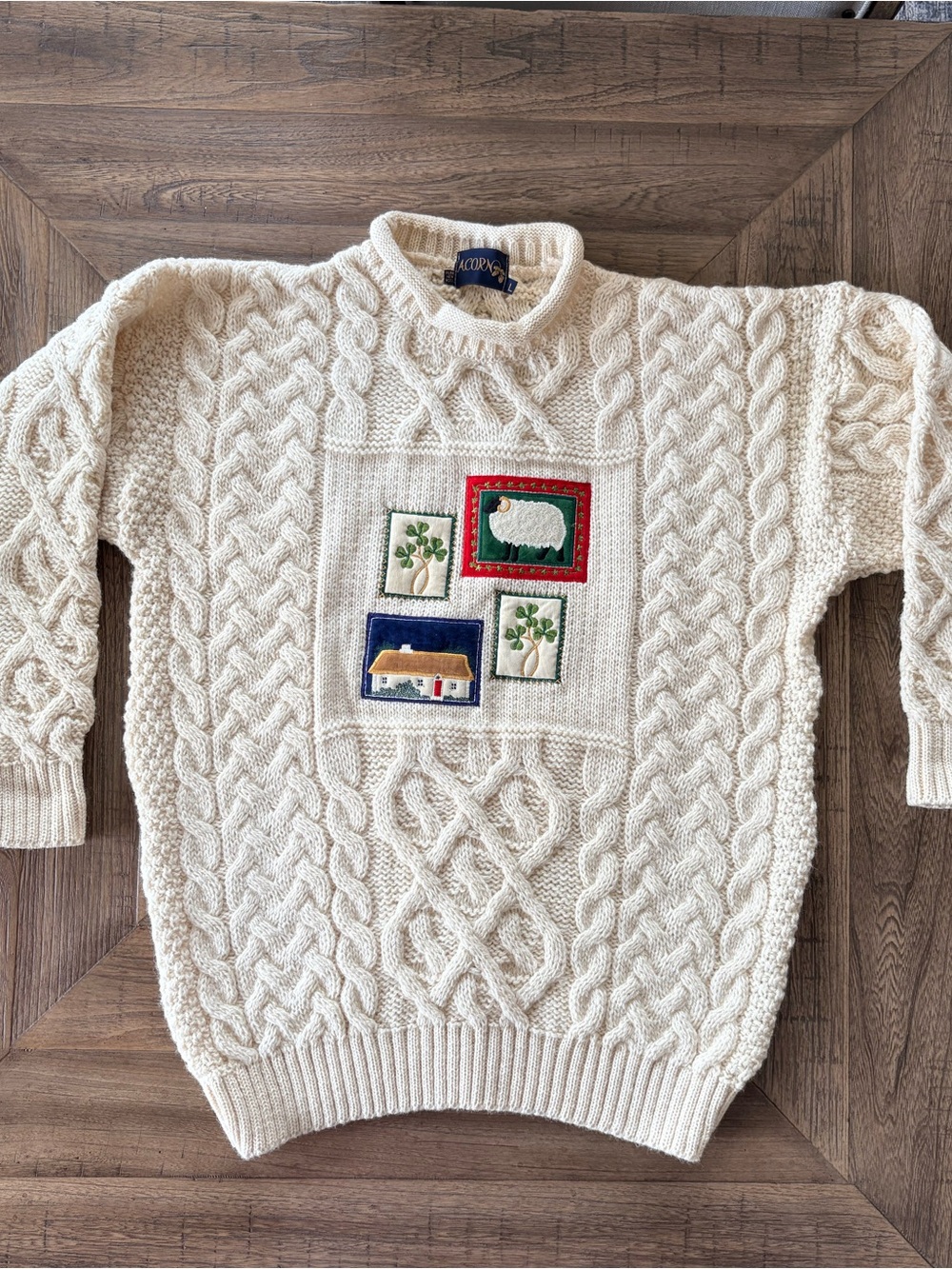 Vintage Acorn British 100% Wool Fisherman’s Knit Chunky Sweater Size Large